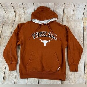 Texas Longhorns Embroidered Spellout Orange Hoodie Sweatshirt Size Medium